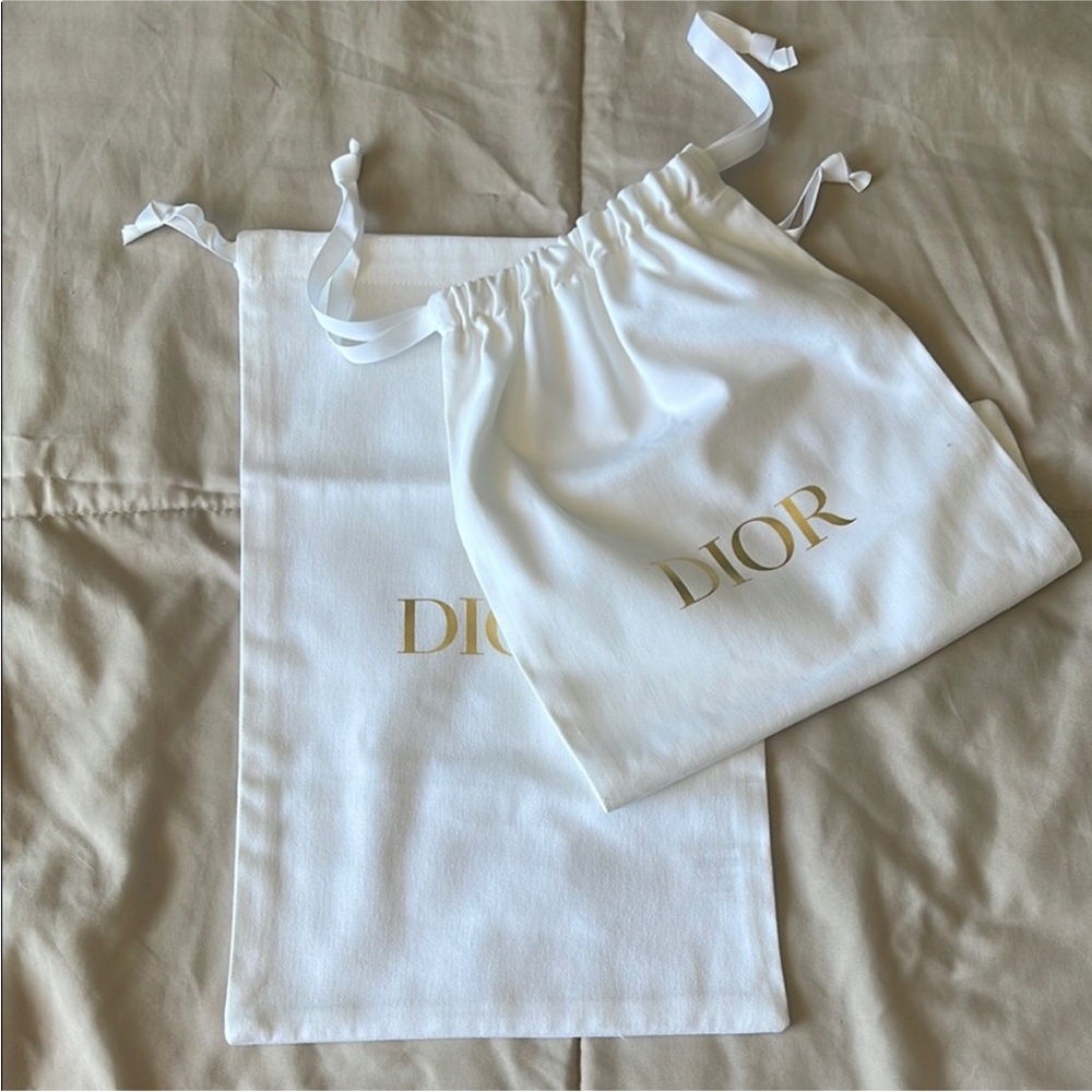 2 Dior White Dust Bags with Gold Logo - shoes or small leather goods storage